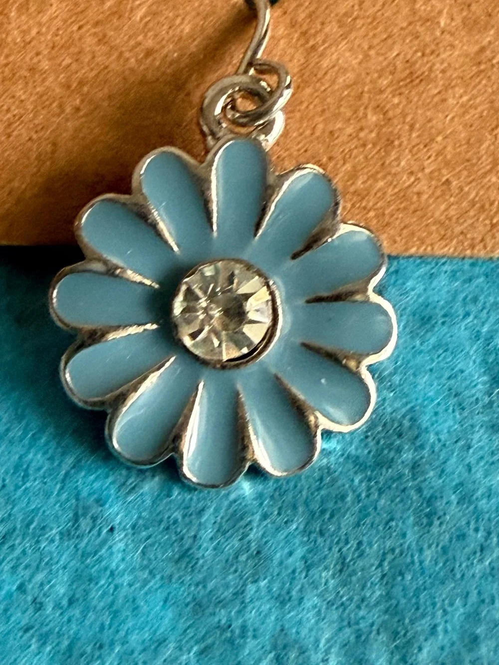 Blue Daisy Drop Earrings with Crystal Center